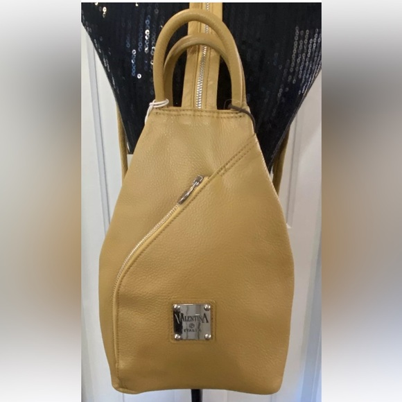NWT VALENTINA 🇮🇹 MADE IN ITALY SLING BAG BACKPACK  MUSTARD YELLOW - Picture 6 of 15